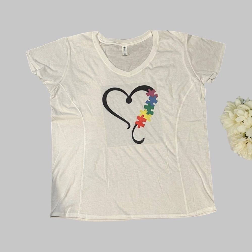❤️ Heart with Autism Puzzle Pieces Shirt – Handmade - Picture 2 of 3